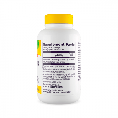 Healthy Origins Vitamin D3 10000 IU 30 softgels Healthy Origins Vitamin D3 10000 IU 30 softgels