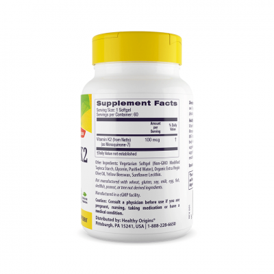 Healthy Origins Vitamin K2 as MK-7 100 mcg 60 softgels Healthy Origins Vitamin K2 as MK-7 100 mcg 60 softgels