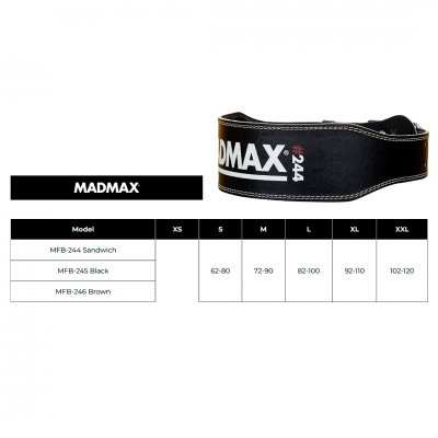 MadMax Пояс для тяжелой атлетики MFB-244 Sandwich кожа черный S MadMax Пояс для тяжелой атлетики MFB-244 Sandwich кожа черный S