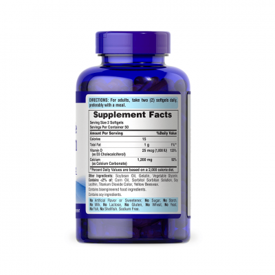 Puritan's Pride Absorbable Calcium 1200 mg Plus Vitamin D3 25 mcg 100 sgels Puritan's Pride Absorbable Calcium 1200 mg Plus Vitamin D3 25 mcg 100 sgels