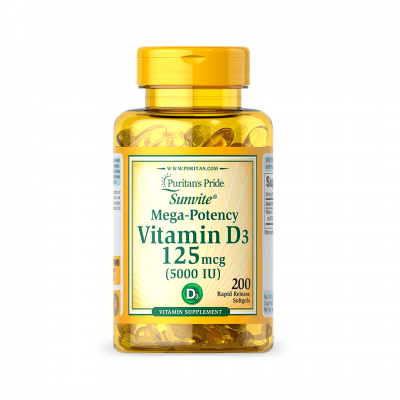 Puritan's Pride Vitamin D3 125 mcg (5000 IU) 200 sgels Puritan's Pride Vitamin D3 125 mcg (5000 IU) 200 sgels